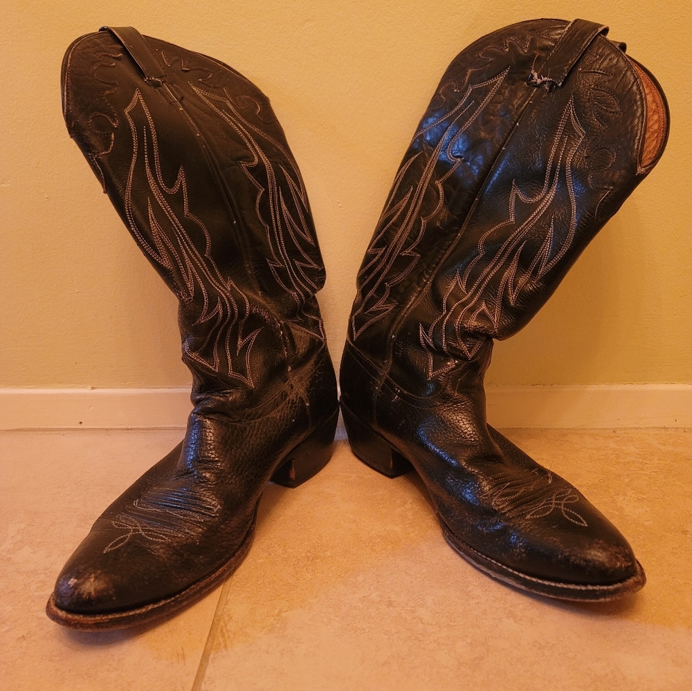 Well-loved Black Leather Cowboy Boots